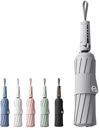 erised's bifrost Faltbarer Reise Regenschirm mit mechanischem Griff/Breiter Riemen/UV-Schutz/UPF 50+ / Auf zu Automatik/10 Rippen/Rucksack/Autohalterung/Tragbar/Sonnenschutz/Herren