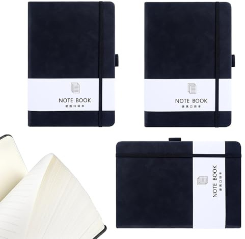 3 Stück Notizheft A6, Kleines Notizbuch, Reisetagebuch,Schwarz(10*14.5cm) | A6 Notizbuch mit Gummizugverschluss & Stifthalter, Schwarz PU Notizbuch Leder je 200 Seiten, für Studie Büroarbeiten Arbeit