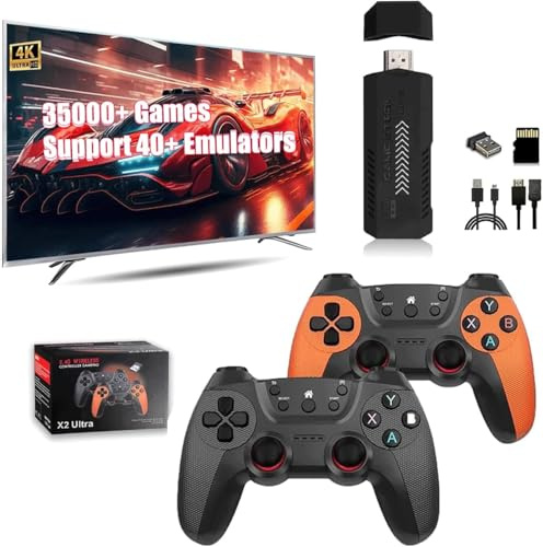 X2 Ultra Game Stick 4K, console de jeu préchargée 64 Go, carte TF 30 000 + jeux classiques, plus de 30 simulateurs, contrôleur sans fil 2,4 G, clé de jeu vidéo Plug and Play (64 G)
