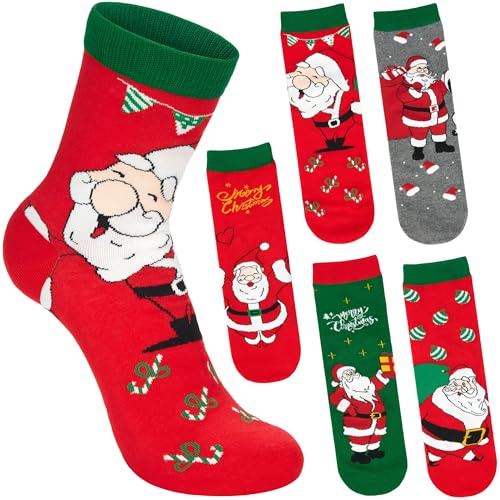 BRUBAKER 5 Paar Weihnachtssocken - Cool Santa - Bunte Socken Weihnachten | Für Männer - Lustiges Herren Sockenset - Weihnachtsmann Baumwollsocken - Größe 41-45