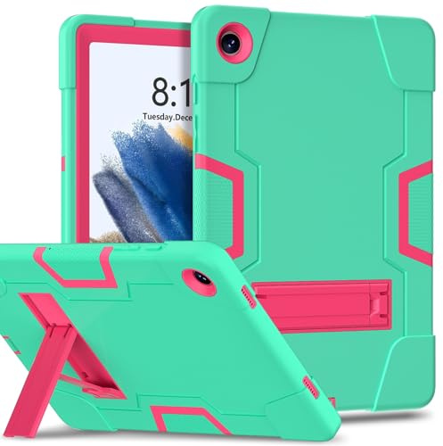 Hülle für Tablet Hülle Kompatibel mit Samsung Galaxy Tab A9 Plus SM-X210/216/X218 Case Silikon Tablet Hülle mit Ständer, Robuste stoßfeste Schale Robuste Schutzhülle (Aqua+Rose Rot)