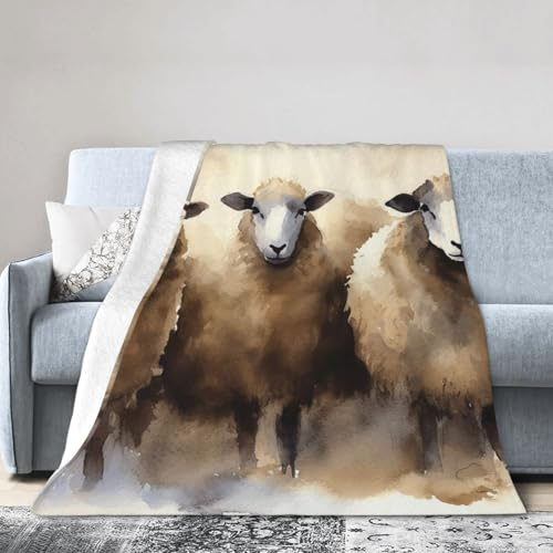 TOXOCMDKLE Überwurfdecke, weiche Plüsch-Fleece-Decke, ultraweich, Mikro-Überwurf, Schafe, Aquarell, Überwurf, Decke, leicht, warm, Bettdecken, gemütliches Sofa, dekorativer Überwurf für Couch, alle