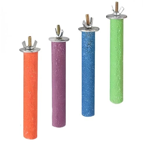 Ensemble 4 pièces Perroquet Perches, Coloré Bâton de Griffe de Perroquet, Cage Patte Broyage Jouet Gommage Bâton de Meulage pour Oiseau Perroquet Perruches Calopsitte Conure Cage Patte Broyage Jouet