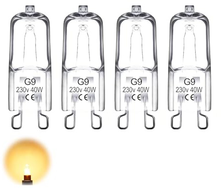 4 Pack Halogen G9 Oven Bulbs - 40W 230V Ovens Lamp, G9 Halogen Bulbs, Light Bulbs, Oven Lamp 40W, 300°C Heat Tolerant, 2700K Warm White Light