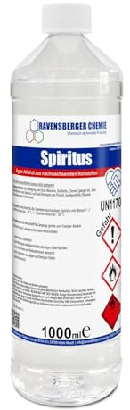Ravensberger Chemie Spiritus Alkohollösung – Agrar-Alkohol aus nachwachsenden Rohstoffen, vielseitig einsetzbar als Reiniger, Frostschutz bis –30 °C & umweltfreundlicher Brennstoff (1 Liter)