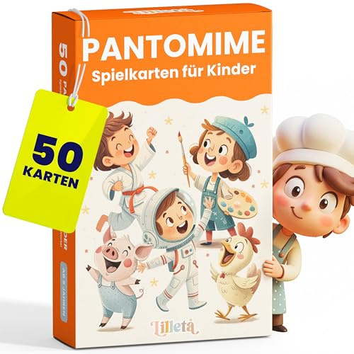 Lilleta ® Pantomime Spiel für Kinder – Bewegungsspiel für Kinder ab 5 Jahren – Lustige Scharade für die ganze Familie – Pädagogisches Kartenspiel