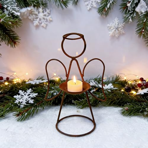 Jaxuzegs Kerzenständer Engel Kerzenhalter Metallengel Rostig Kerzenhalter Dekoration für Weihnachtsdeko Adventskerzenhalter,X1