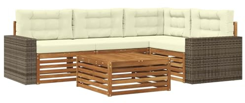 vidaXL Outdoor-Sofagarnitur 5 pcs Natur und Creme 79 x 79 x 37 cm, Patio Loungeset, modernes Sofa für draußen, wetterbeständiger Gartenspaß, Bequeme Terrassenmöbel