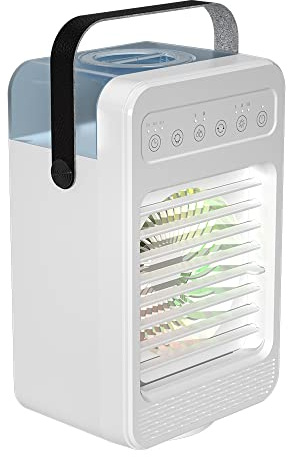 HoldOneLight tragbare Klimaanlage, Verdunstungskühler, 4 Geschwindigkeitsstufen, 600 ml Wassertank, 75° Schwenkbereich, tragbarer Ventilator für Innenräume, Büro, Auto und andere Fahrzeuge