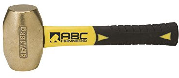 ABC HAMMERS Brass Drilling Hammer - 4 lb. Non-Sparking Hammer with 8 Fiberglass Handle & Double Faced Head - ABC4BFS