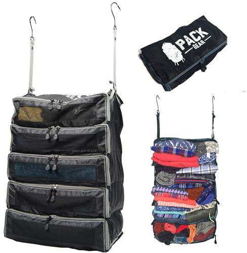Pack Gear Leistungsstarker Rucksack zum Aufhängen und Handgepäck-Organizer – integrierte Haken zum bequemen Aufhängen – hält mehr als 4 Packwürfel – langlebig – nur 266 ml – entworfen in den USA von