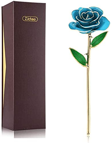ZJchao 24K Blaue Rose für Sie, Ewige Ewigkeit Liebe Echt Vergoldete Ewigkeit Rose Blumengeschenk für Sie, Bestes für Jubiläum, Hochzeit, Geburtstag, Abschlussfeier (Blau)