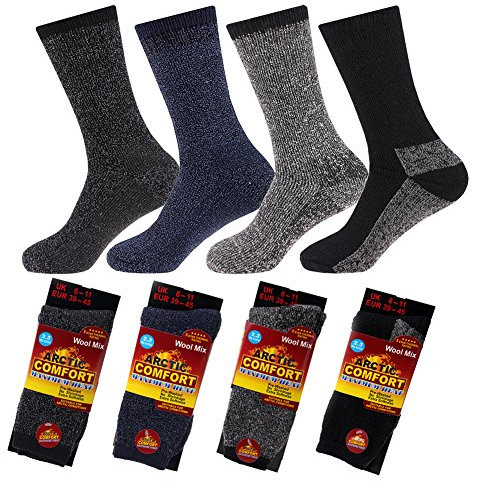 Arctic Comfort NEW 4 pairs Mens Arctic Comfort Thick Thermal Wool Socks High Tog Rating, Grey/Black, UK 6-11 EUR 39-45