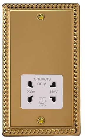 Varilight Bathroom Shaver Socket - Classic Georgian Brass With White Insert, XGSSW