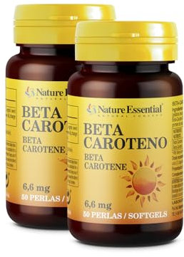 Nature Essential - Beta Caroteno 6,6mg - 50 Cápsulas - 50 Días - Favorece la Producción de Melanina y Retinol - Ayuda a la Piel y Retrasar el Envejecimiento (Pack 2 unidades)