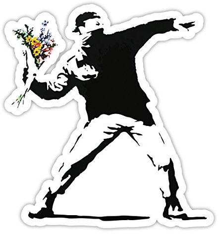 Banksy Rage Flower Thrower Design | Art Wand Graffiti Vinyl Aufkleber | Urban Art Fenster, Auto, Laptop Aufkleber - Small - 5x4.5cm