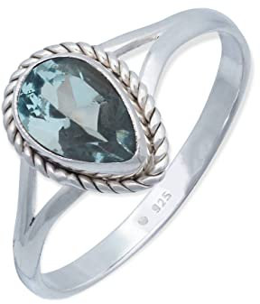 mantraroma Ring Silber 925 Damen blau Topas Edelstein blau dezent verspielt