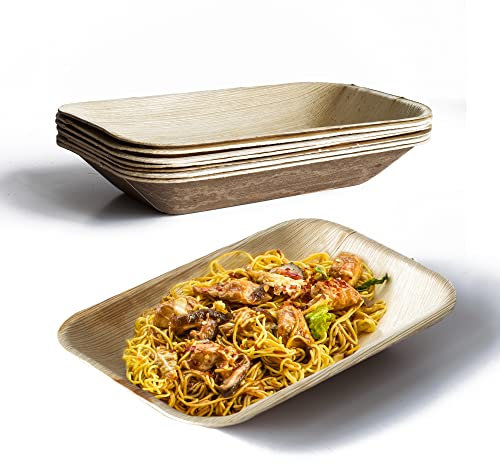 Eco-Friendly Disposable Plate Tray Made from Palm Leafs - 23cm x 16 cm x 3.5 cm Plate/Tray, Sturdy, Stylish Ideal for Mains, Burgers, Fish and Chips, Salads (50)