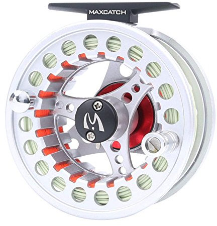 MAXIMUMCATCH ECO Serie Fliegenrolle großer Spulenkern mit Druckguss-Aluminum-Körper Fliegenfischen Rolle in 3/4wt 5/6wt 7/21wt, Silver/Schwarze/Regenbogen, mit Schnüre Combo