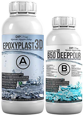 1,5 KG Epoxidharz EpoxyPlast 3D B50 DEEP POUR 5 CM (50 MM) Gießhöhe für Rivertische I Ultra Diamantklar I Maximaler UV Schutz I Gießharz I Glasklar I Resin I Epoxi I EP I Tisch