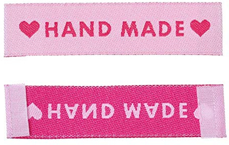 Yulakes 100 Stück Handmade Mit Liebe Stoff Labels Tags Kleideretiketten, Handmade Stoffetiketten Textiletiketten,Handmade Etiketten Nähen DIY Dekor (Pink)