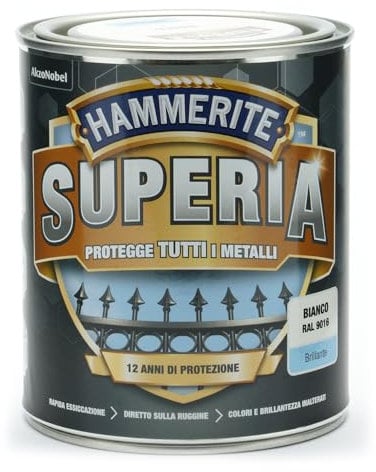 Hammerite Superia smalto metallo antiruggine interno e esterno, Brillante Bianco, 750 ml