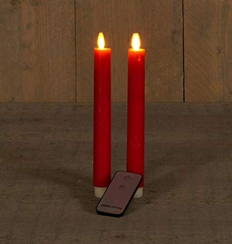2 LED echt Wachs Stabkerzen rot flammenlose Kerze mit Fernbedienung