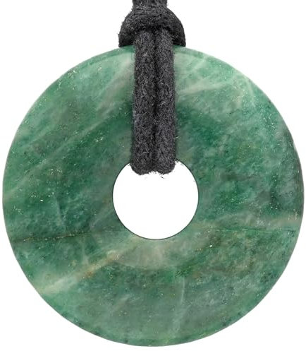 Lebensquelle Plus Edelstein Donut Ø 30 mm + Baumwollband | Naturstein Anhänger Halskette | Echte Heilsteinkette inkl. Band (Prasem)