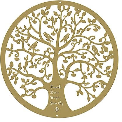 ESTART 28CM Tree of Life Wall Art Family Tree Wall Plaque Metal Wall Decor Sculptures for Balcony Porch Bedroom Living Room Kitchen Garden Office Indoor Outdoorr (Gold)