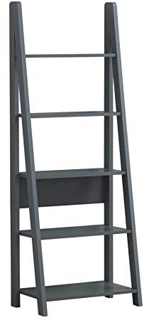 Timber Art Design UK Riva 5 Tier Bookcase Open Ladder Shelf Scandinavian Retro Ladder Bookcase Shelving Unit for Modern Living Room, Office Space Dark Grey - 175.4 x 64 x 36.7 cm
