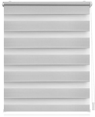 Lichtblick Doppelrollo Klemmfix ohne Bohren, Streifen, Blickdicht, Klemmträger-Montage, Sichtschutz, Wandmongtage, Deckenmontage, für Fenster und Türen 70 cm x 220 cm (B X L), Grau