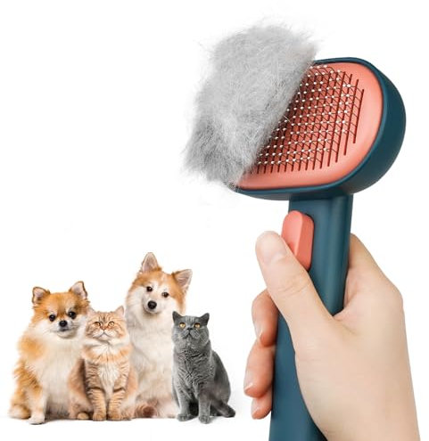 Katzenbürste Kurzhaar, aumuca , Katzenhaarbürste Haustier Bürsten, Selbstreinigende Fellbürste Katze für Langhaar und Entfernt lose Unterwolle, Matten und verfilzte Haare(Grün)