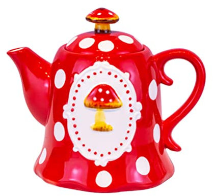 YARNOW Zierbehälter Keramik Teapot Porzellan Wasserkanne Pilze Teekessel Keramik Wasserkanne Teekocher Kaltwasserkrug für Warm Tee Milch Rot Teapot Keramik Rot Wasserkanne Porzellan Rot