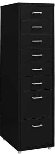 vidaXL Aktenschrank mit Rollen Rollcontainer Bürocontainer Schubladenschrank Büroschrank Metallschrank Schrank Schwarz 28x41x109cm Metall