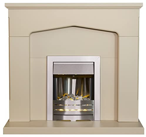 Adam Cotswold Fireplace in Stone Effect with Helios Electric Fire in Brushed Steel, 48 Inch