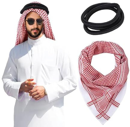 XGOPTS Men Arab Head Scarf Muslim Head Wrap Keffiyeh Middle Eastern Traditional Turban Headwear Shawl Arafat Scarf Shemagh