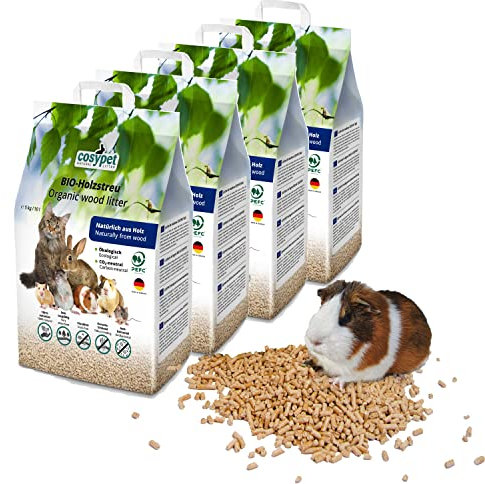 COSYPET Tiereinstreupellets für Kaninchen, Hamster, Nager, Vögel und Katzen [100% Bio + natürlich] - stark saugfähig + geruchsbindend - Holzstreu (Pellets, 4 x 10 l = 20 kg)