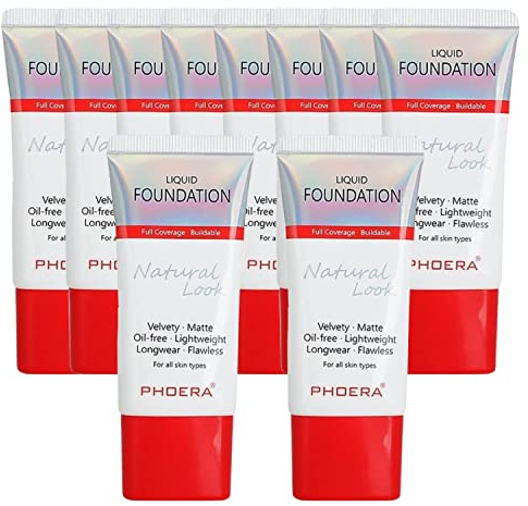 Glamza Phoera Foundation Make-up-Set mit vollständiger Deckkraft – 24h Ölkontrolle – gleiche Foundation, smartere Verpackung – inkl. 10x30 ml Foundation & Silikon-Blender (102 Nude)