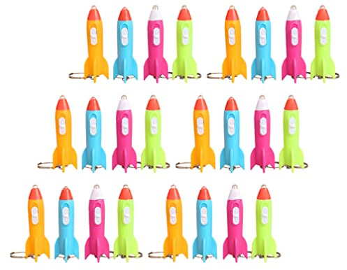 TOYANDONA Mini Flashlight Keychain, 24pcs Rocket Keychain Flashlight Key Ring for Kids Outer Space Party Favors Birthday Goodie Bag Fillers Prizes ( Random Color )