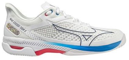 Mizuno Wave Exceed Tour 5 AC, Herren-Tennisschuhe, Undyed White/Spellbound/PaceBlue, 43 EU, Undyed White Spellbound Paceblue, 43 EU