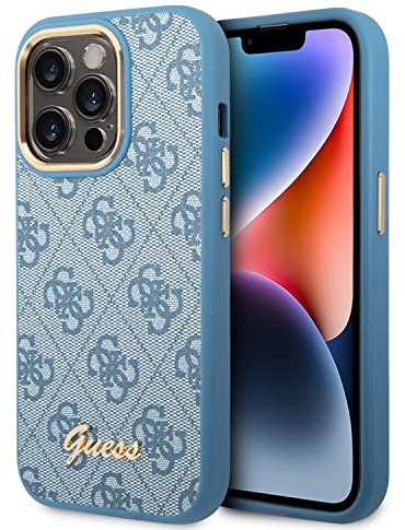 Guess GUHCP14LHG4SHB hülle für iPhone 14 Pro 6,1 blau/Blue Hard case 4G Vintage Gold Logo