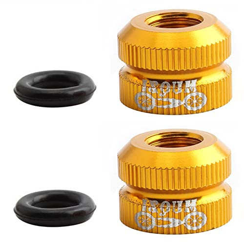 Sanmum 2 Packungen Fahrradreifen Ventilmutter mit versiegelten O-Ringen für Mountain Road Bikes Zubehör Fahrradteile (Gold)