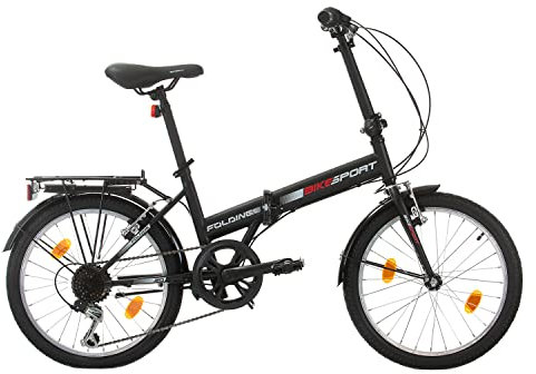 Bikesport Folding 20 Zoll Klapprad, Shimano 6 Gänge, Herrenrad und Jungenrad, geeignet von 155 cm bis 185 cm, Schwarz