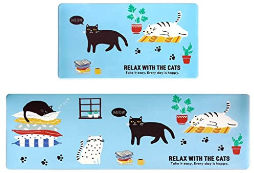 ZONOBI Komfort Küchenteppich rutschfest Weich 2 Stück Anti-Ermüdungsmatte Gepolstert Stehpult-Matte Leicht zu Reinigen Schaumstoff Läufer-Teppich (Color : Style6, Size : 45 * 75cm+45 * 150cm)