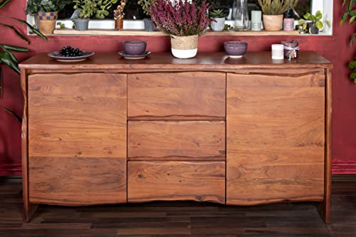 SAM Sideboard Dahlia I, Akazienholz massiv & nussbaumfarben, Kommode mit 2 Türen und 3 Schubladen, echte Baumkante, 170 x 45 x 90 cm