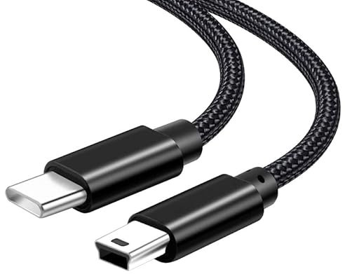 YSJJZRL Typ-C auf Mini-USB-Kabel, geflochtenes, langlebiges Mini-B 5-Pin auf Typ-C-Daten-Ladegerät, OTG-Kabel für Hero 3+, PS3-Controller, Canon-Nikon-Kamera, GPS, Blue Yeti, schwarz (1,5 m)