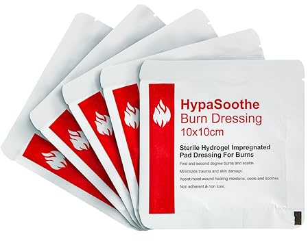 Safety First Aid HypaSoothe Pack of 5 Sterile Burn Dressings 10cm x 10cm | Emergency Dressing for Minor Burns and Scalds