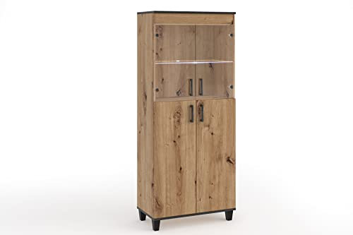 MargaretHadas24 Vitrine Vanessa V Glas Bar Schrank Schränke Regal Holz Vitrine Möbel Wohnzimmer Glastür mit Holzbeine Standvitrine
