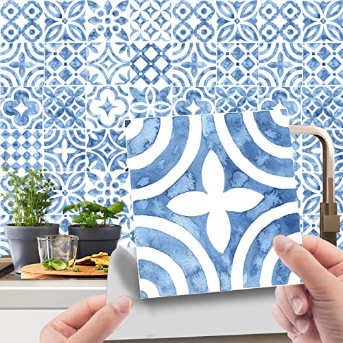 20pcs Adesivi Vintage per Piastrelle Blu Mattone 3D 20x20cm, Rimovibili per Bagno e Cucina, Mosaico in PVC