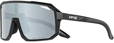 KAPVOE Fahrradbrille Polarisiert Herren Damen Sonnenbrille Sportbrille Radbrille Sportsonnenbrillen Radsportbrille Radfahren MTB Brille Rennrad Triathlon Laufen Wandern Volleyball Bergsteigen Silber
